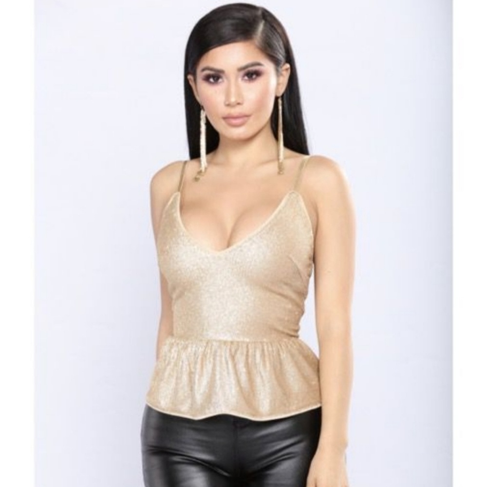 Gold sequin peplum top